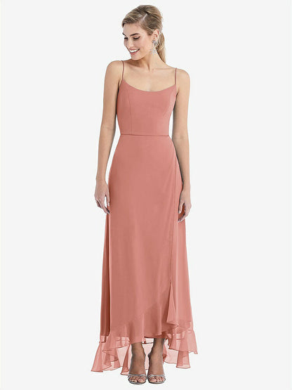 【STYLE: TH041】Scoop Neck Ruffle-Trimmed High Low Maxi Dress【COLOR: Desert Rose】