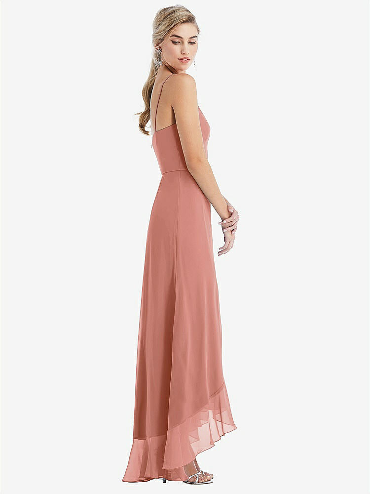 【STYLE: TH041】Scoop Neck Ruffle-Trimmed High Low Maxi Dress【COLOR: Desert Rose】
