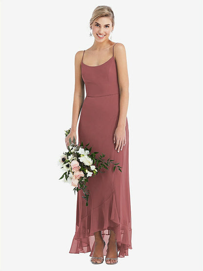 【STYLE: TH041】Scoop Neck Ruffle-Trimmed High Low Maxi Dress【COLOR: English Rose】