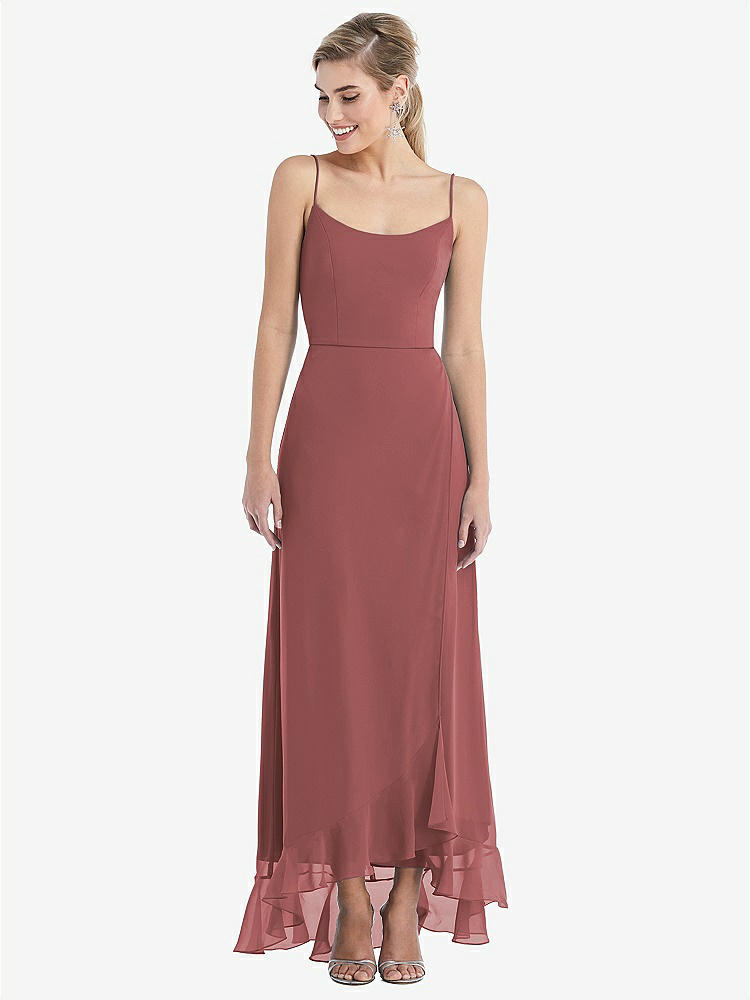 【STYLE: TH041】Scoop Neck Ruffle-Trimmed High Low Maxi Dress【COLOR: English Rose】