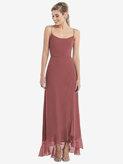 【STYLE: TH041】Scoop Neck Ruffle-Trimmed High Low Maxi Dress【COLOR: English Rose】
