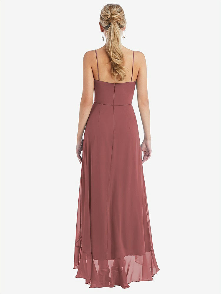 【STYLE: TH041】Scoop Neck Ruffle-Trimmed High Low Maxi Dress【COLOR: English Rose】
