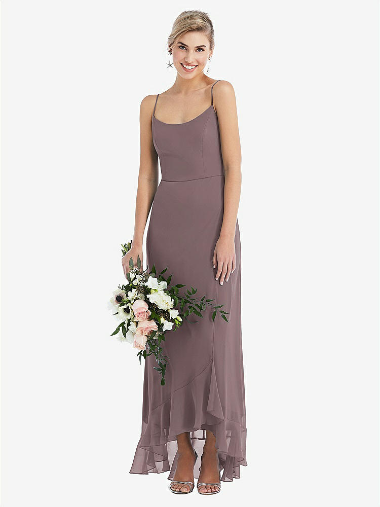 【STYLE: TH041】Scoop Neck Ruffle-Trimmed High Low Maxi Dress【COLOR: French Truffle】