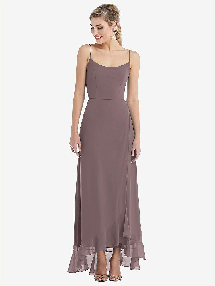 【STYLE: TH041】Scoop Neck Ruffle-Trimmed High Low Maxi Dress【COLOR: French Truffle】