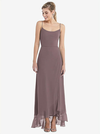 【STYLE: TH041】Scoop Neck Ruffle-Trimmed High Low Maxi Dress【COLOR: French Truffle】
