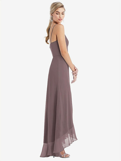 【STYLE: TH041】Scoop Neck Ruffle-Trimmed High Low Maxi Dress【COLOR: French Truffle】