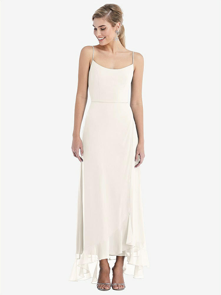 【STYLE: TH041】Scoop Neck Ruffle-Trimmed High Low Maxi Dress【COLOR: Ivory】