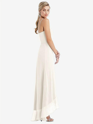【STYLE: TH041】Scoop Neck Ruffle-Trimmed High Low Maxi Dress【COLOR: Ivory】