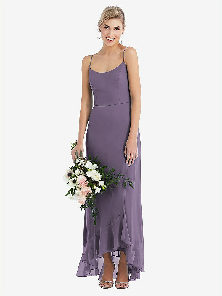 【NEW】【STYLE: TH041】スクープ 首 フリルトリム 高 低 マキシ ドレス【COLOR: Lavender】【SIZE: 00-30W】