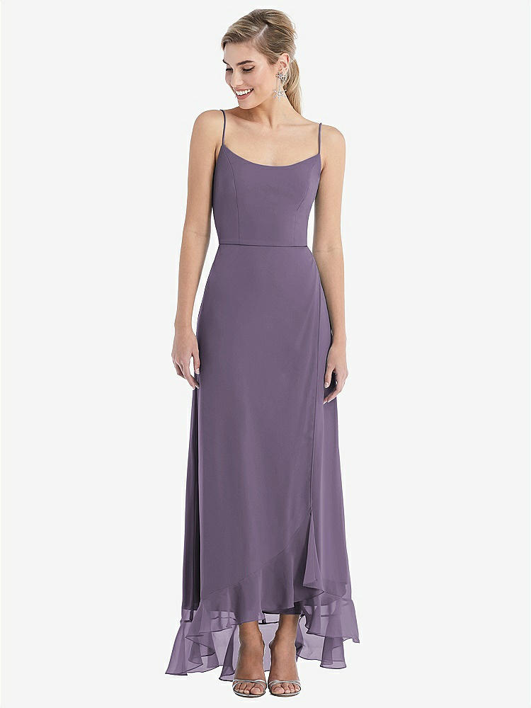 【NEW】【STYLE: TH041】スクープ 首 フリルトリム 高 低 マキシ ドレス【COLOR: Lavender】【SIZE: 00-30W】