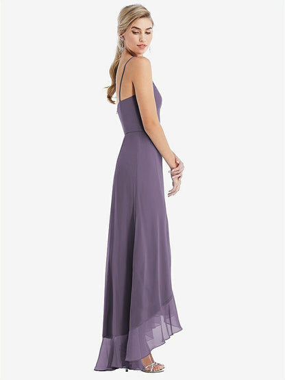【NEW】【STYLE: TH041】スクープ 首 フリルトリム 高 低 マキシ ドレス【COLOR: Lavender】【SIZE: 00-30W】