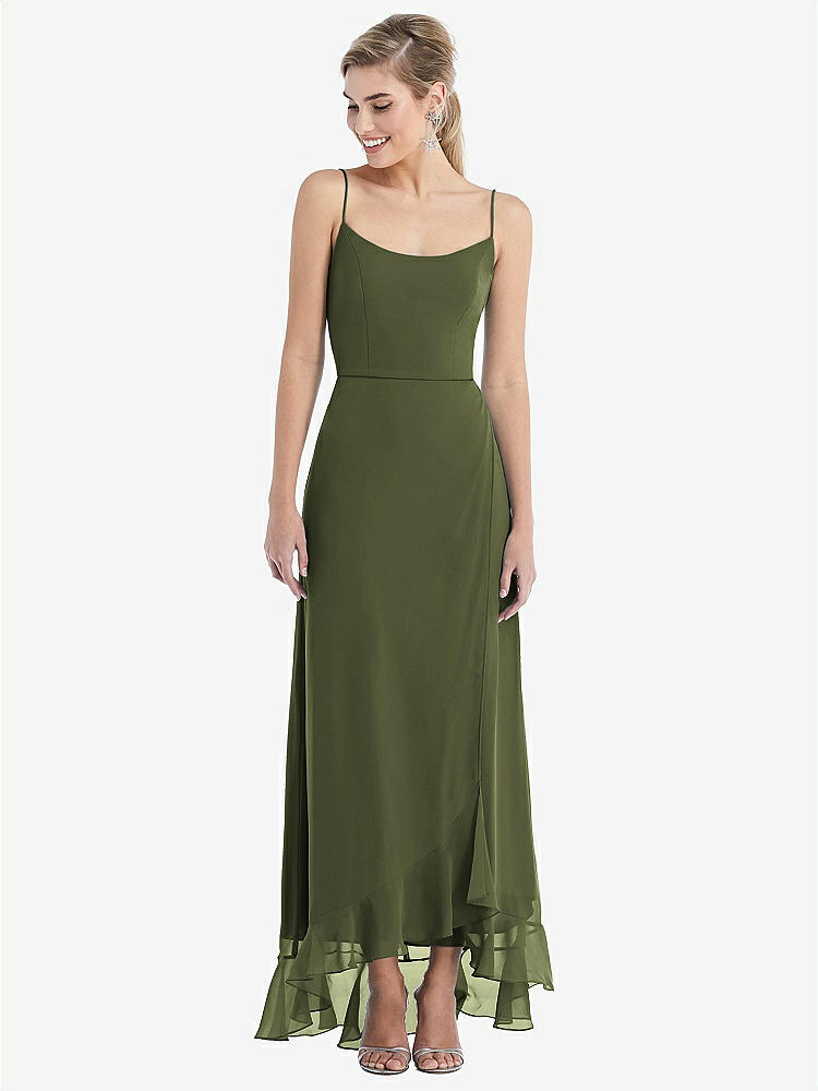 【STYLE: TH041】Scoop Neck Ruffle-Trimmed High Low Maxi Dress【COLOR: Olive Green】