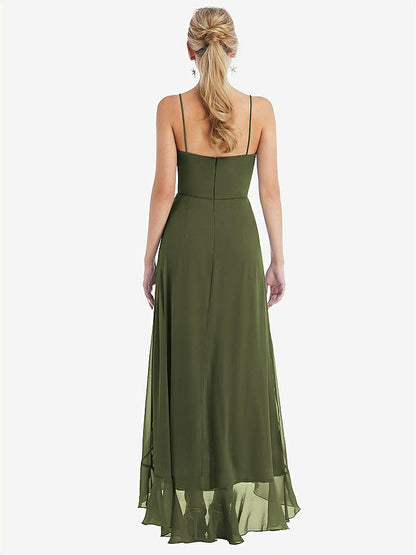 【STYLE: TH041】Scoop Neck Ruffle-Trimmed High Low Maxi Dress【COLOR: Olive Green】