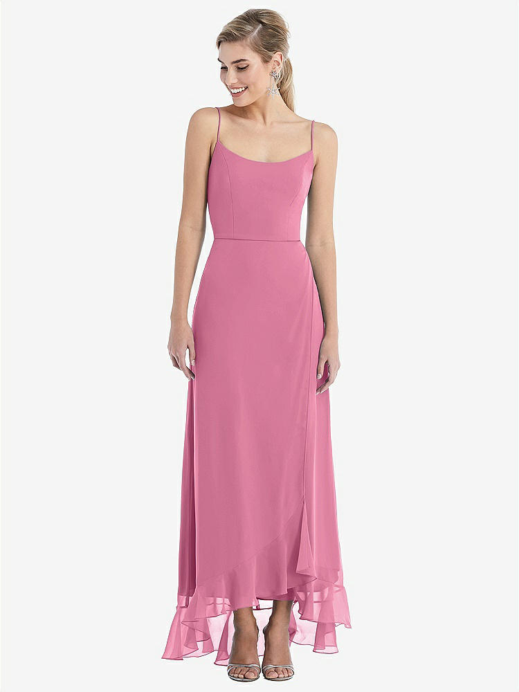【STYLE: TH041】Scoop Neck Ruffle-Trimmed High Low Maxi Dress【COLOR: Orchid Pink】