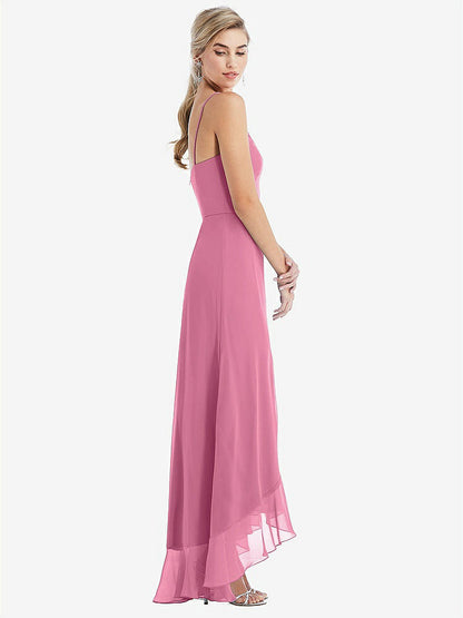 【STYLE: TH041】Scoop Neck Ruffle-Trimmed High Low Maxi Dress【COLOR: Orchid Pink】