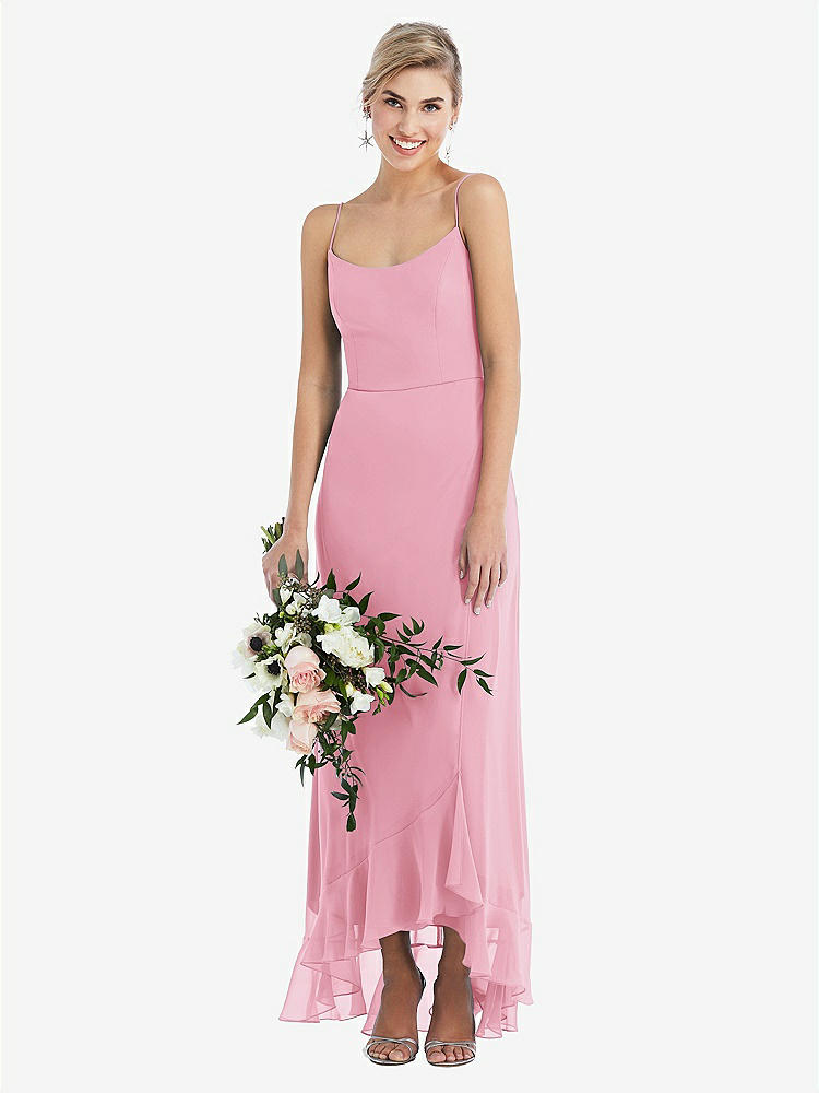 【STYLE: TH041】Scoop Neck Ruffle-Trimmed High Low Maxi Dress【COLOR: Peony Pink】
