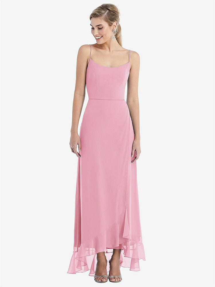 【STYLE: TH041】Scoop Neck Ruffle-Trimmed High Low Maxi Dress【COLOR: Peony Pink】