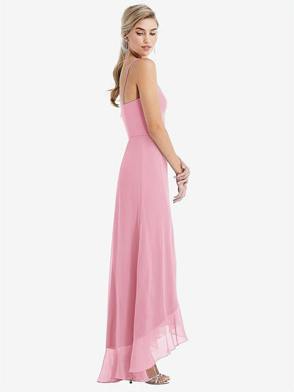 【STYLE: TH041】Scoop Neck Ruffle-Trimmed High Low Maxi Dress【COLOR: Peony Pink】