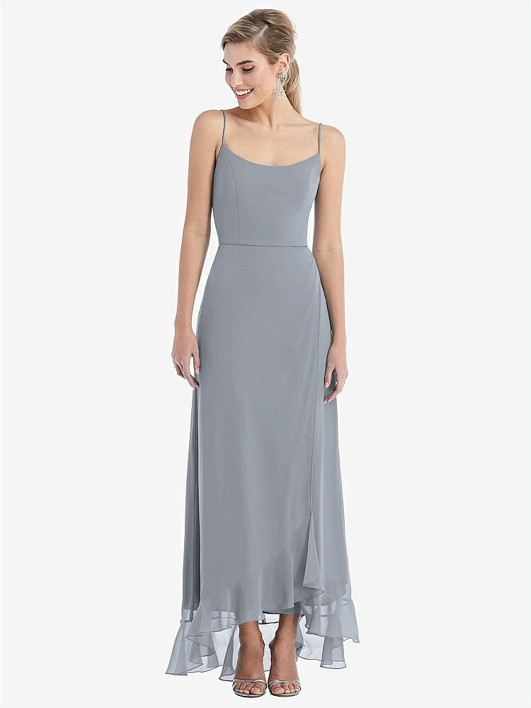 【STYLE: TH041】Scoop Neck Ruffle-Trimmed High Low Maxi Dress【COLOR: Platinum】