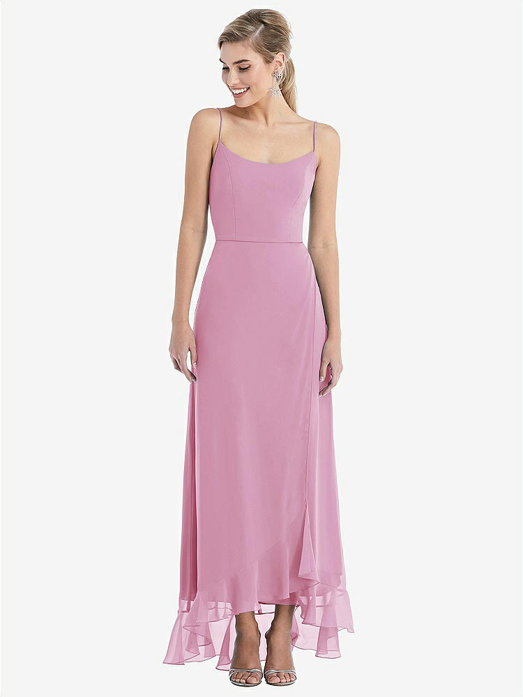 【STYLE: TH041】Scoop Neck Ruffle-Trimmed High Low Maxi Dress【COLOR: Powder Pink】
