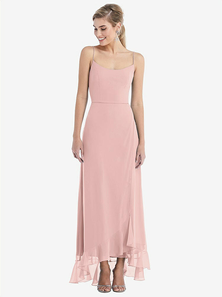 【STYLE: TH041】Scoop Neck Ruffle-Trimmed High Low Maxi Dress【COLOR: Rose - PANTONE Rose Quartz】