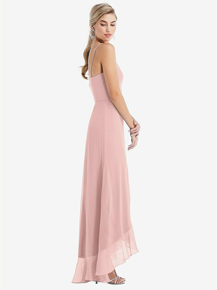 【STYLE: TH041】Scoop Neck Ruffle-Trimmed High Low Maxi Dress【COLOR: Rose - PANTONE Rose Quartz】