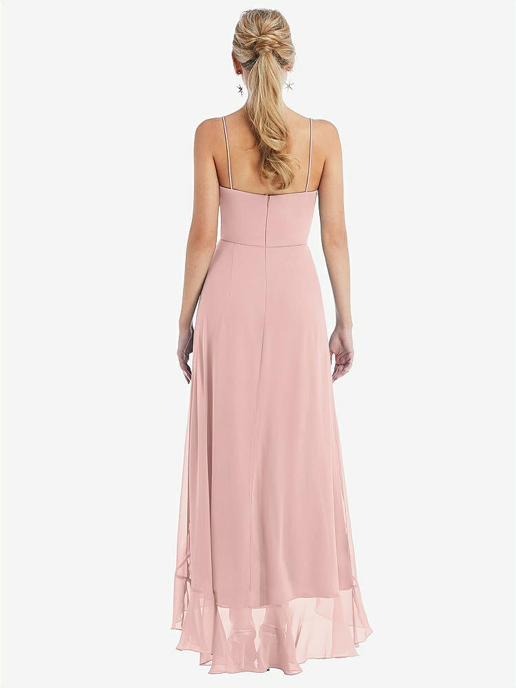 【STYLE: TH041】Scoop Neck Ruffle-Trimmed High Low Maxi Dress【COLOR: Rose - PANTONE Rose Quartz】