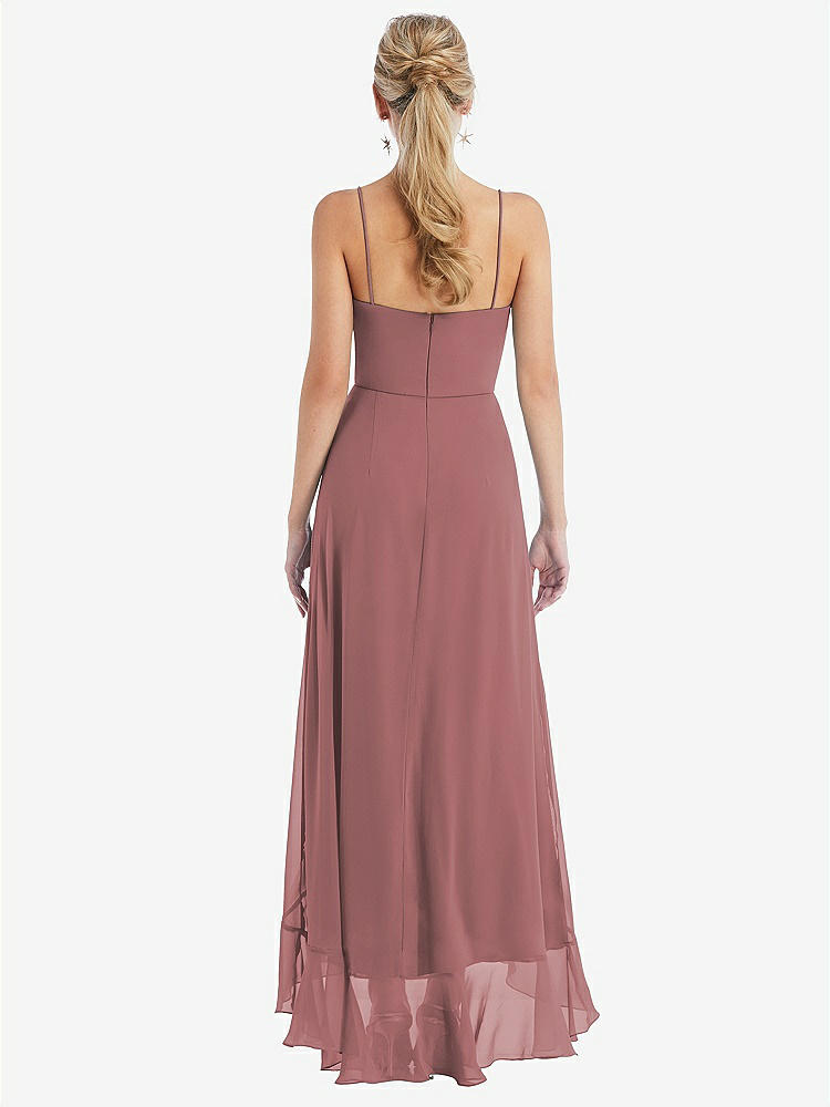 【STYLE: TH041】Scoop Neck Ruffle-Trimmed High Low Maxi Dress【COLOR: Rosewood】