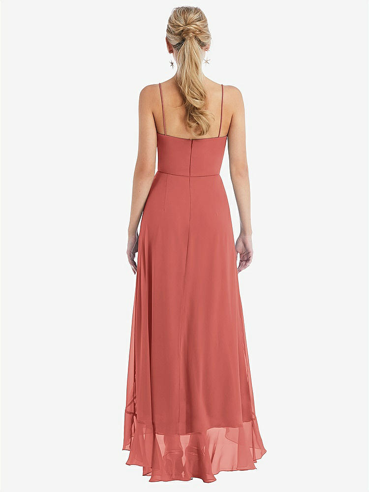 【STYLE: TH041】Scoop Neck Ruffle-Trimmed High Low Maxi Dress【COLOR: Coral Pink】