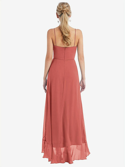 【STYLE: TH041】Scoop Neck Ruffle-Trimmed High Low Maxi Dress【COLOR: Coral Pink】
