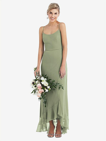 【STYLE: TH041】Scoop Neck Ruffle-Trimmed High Low Maxi Dress【COLOR: Sage】