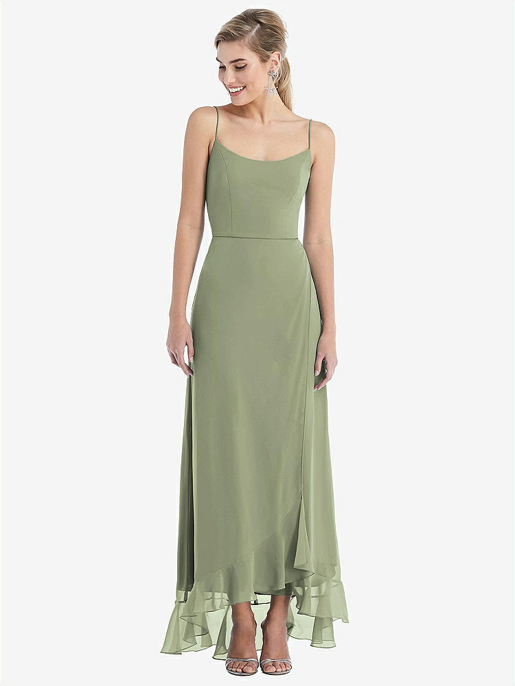 【STYLE: TH041】Scoop Neck Ruffle-Trimmed High Low Maxi Dress【COLOR: Sage】