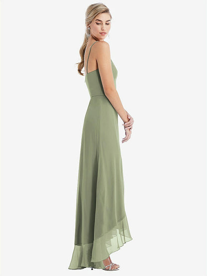 【STYLE: TH041】Scoop Neck Ruffle-Trimmed High Low Maxi Dress【COLOR: Sage】