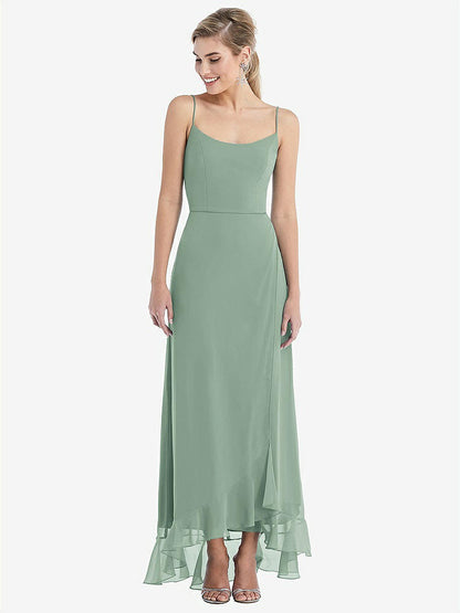 【STYLE: TH041】Scoop Neck Ruffle-Trimmed High Low Maxi Dress【COLOR: Seagrass】