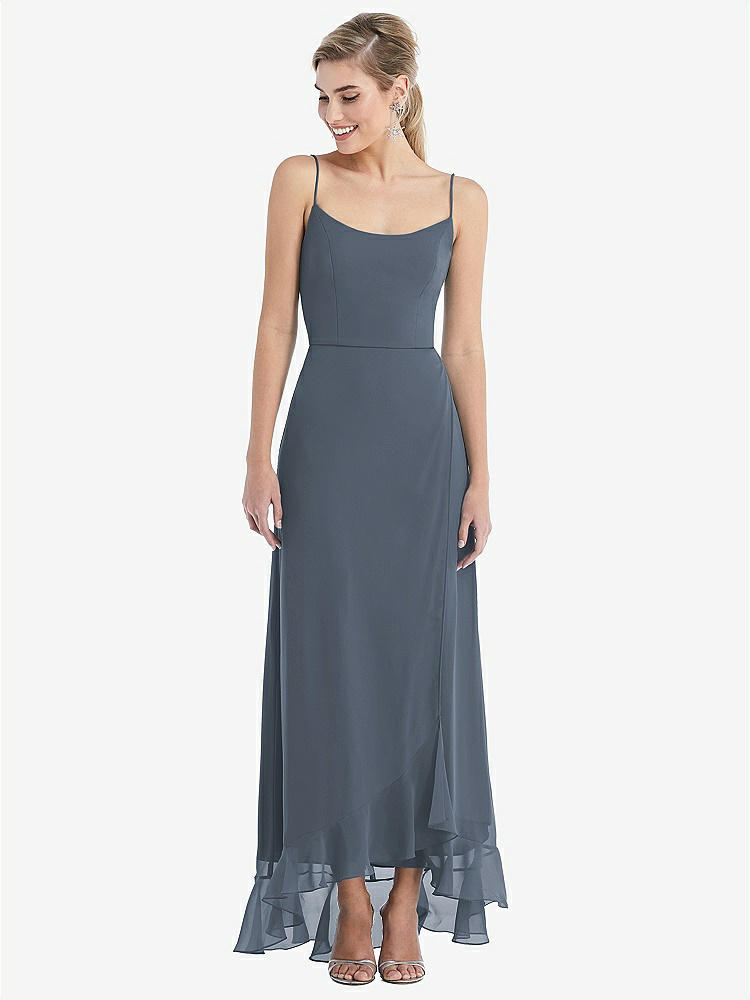 【STYLE: TH041】Scoop Neck Ruffle-Trimmed High Low Maxi Dress【COLOR: Silverstone】
