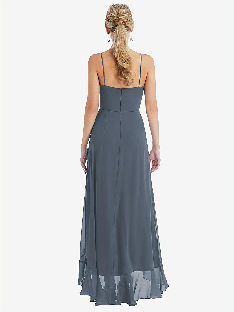 【STYLE: TH041】Scoop Neck Ruffle-Trimmed High Low Maxi Dress【COLOR: Silverstone】