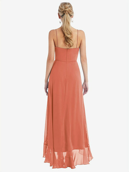 【STYLE: TH041】Scoop Neck Ruffle-Trimmed High Low Maxi Dress【COLOR: Terracotta Copper】