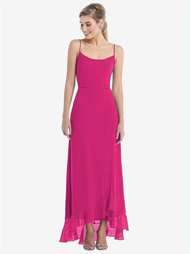 【STYLE: TH041】Scoop Neck Ruffle-Trimmed High Low Maxi Dress【COLOR: Think Pink】