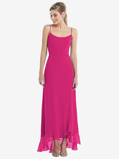 【STYLE: TH041】Scoop Neck Ruffle-Trimmed High Low Maxi Dress【COLOR: Think Pink】