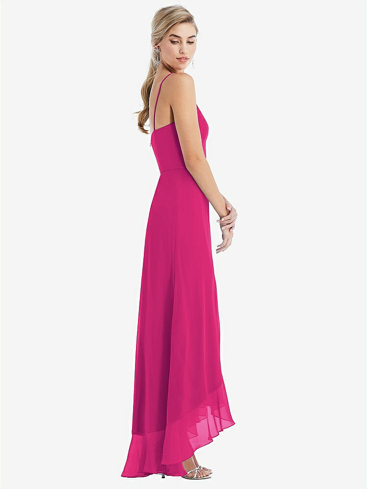 【STYLE: TH041】Scoop Neck Ruffle-Trimmed High Low Maxi Dress【COLOR: Think Pink】