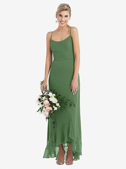 【NEW】【STYLE: TH041】スクープ 首 フリルトリム 高 低 マキシ ドレス【COLOR: Vineyard Green】【SIZE: 00-30W】