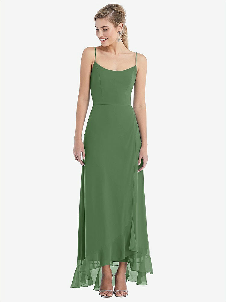 【STYLE: TH041】Scoop Neck Ruffle-Trimmed High Low Maxi Dress【COLOR: Vineyard Green】