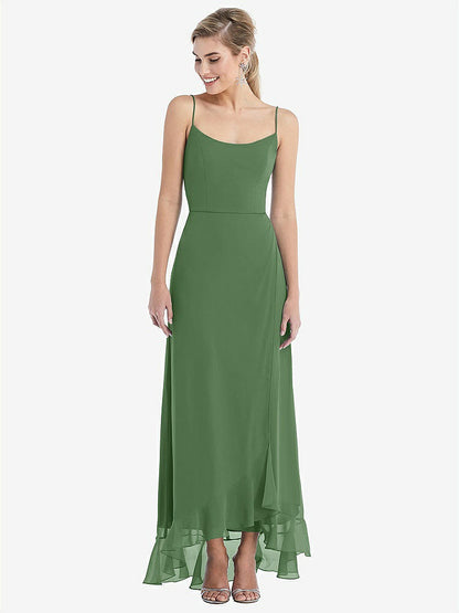 【NEW】【STYLE: TH041】スクープ 首 フリルトリム 高 低 マキシ ドレス【COLOR: Vineyard Green】【SIZE: 00-30W】