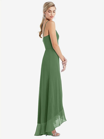 【NEW】【STYLE: TH041】スクープ 首 フリルトリム 高 低 マキシ ドレス【COLOR: Vineyard Green】【SIZE: 00-30W】