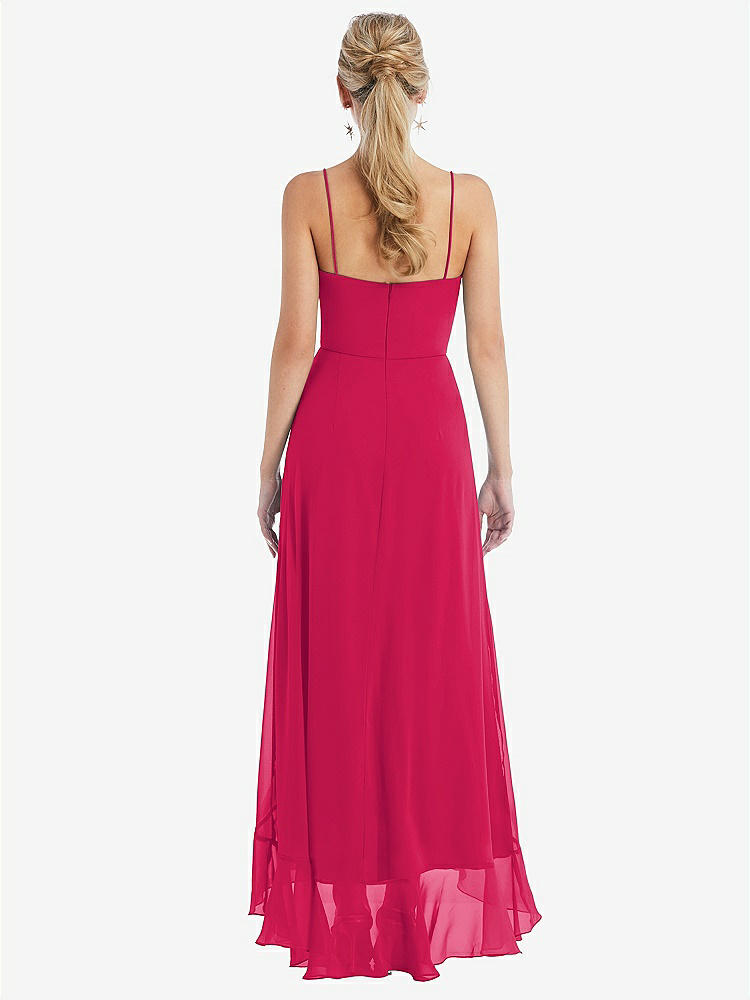 【STYLE: TH041】Scoop Neck Ruffle-Trimmed High Low Maxi Dress【COLOR: Vivid Pink】
