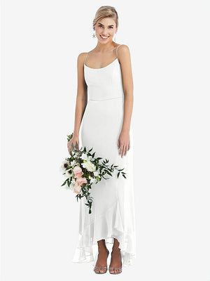 【STYLE: TH041】Scoop Neck Ruffle-Trimmed High Low Maxi Dress【COLOR: White】