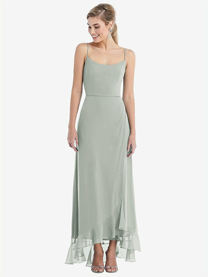 【STYLE: TH041】Scoop Neck Ruffle-Trimmed High Low Maxi Dress【COLOR: Willow Green】