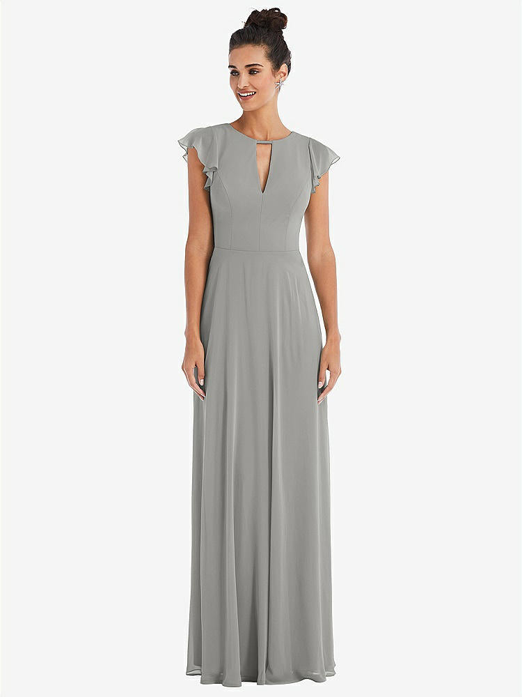【STYLE: TH042】Flutter Sleeve V-Keyhole Chiffon Maxi Dress【COLOR: Chelsea Gray】