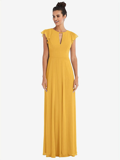 【NEW】【STYLE: TH042】フラッター スリーブ Vコール シフォン マキシ ドレス【COLOR: NYC Yellow】【SIZE: 00-30W】