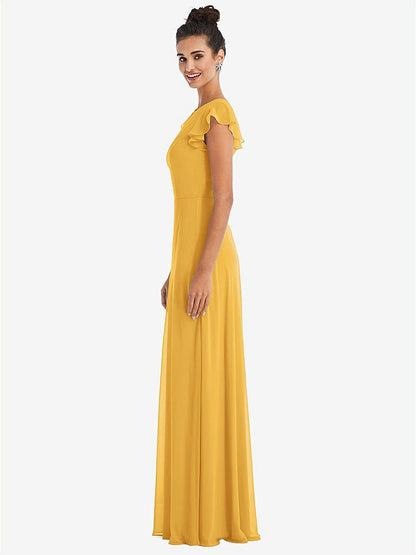 【NEW】【STYLE: TH042】フラッター スリーブ Vコール シフォン マキシ ドレス【COLOR: NYC Yellow】【SIZE: 00-30W】